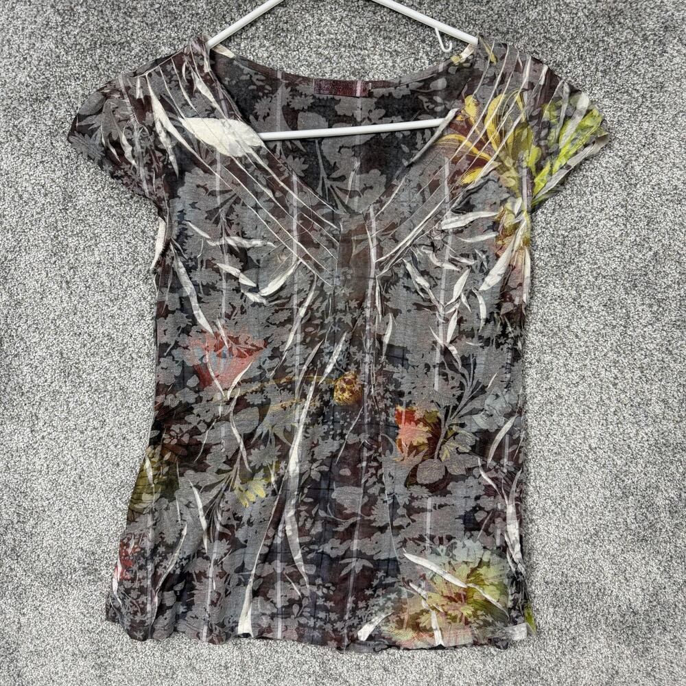 Casual Freedom Blouse Womens M Gray Floral V-Neck Boho Whimsigoth Fairycore Y2K